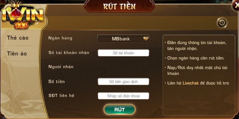 Hướng dẫn các thao tác rút tiền Iwin phổ biến cho người chơi